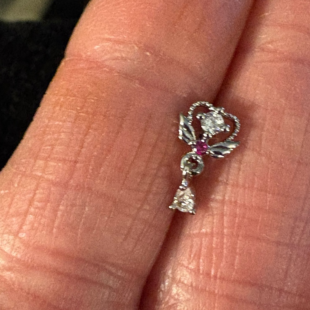 Nose Ring- Nose Ring 20G Pink dangling Nose Stud Surgical Steel silver tone Pink